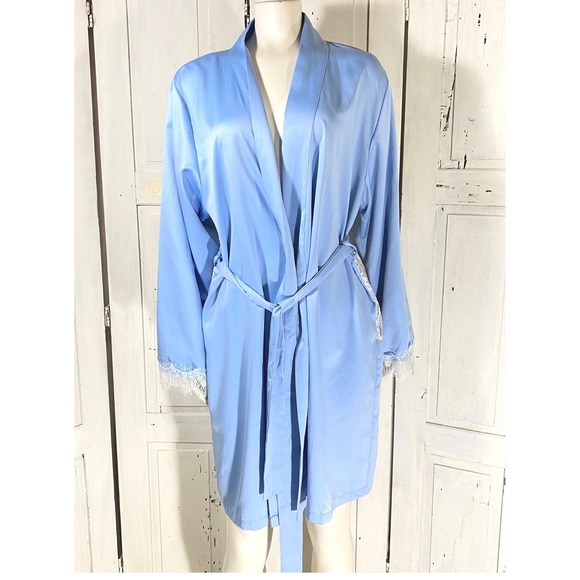 Frederick's of Hollywood Other - Fredericks‎ of Hollywood Blue Satin Lace Back Robe L Bridal Lingerie Loungewear